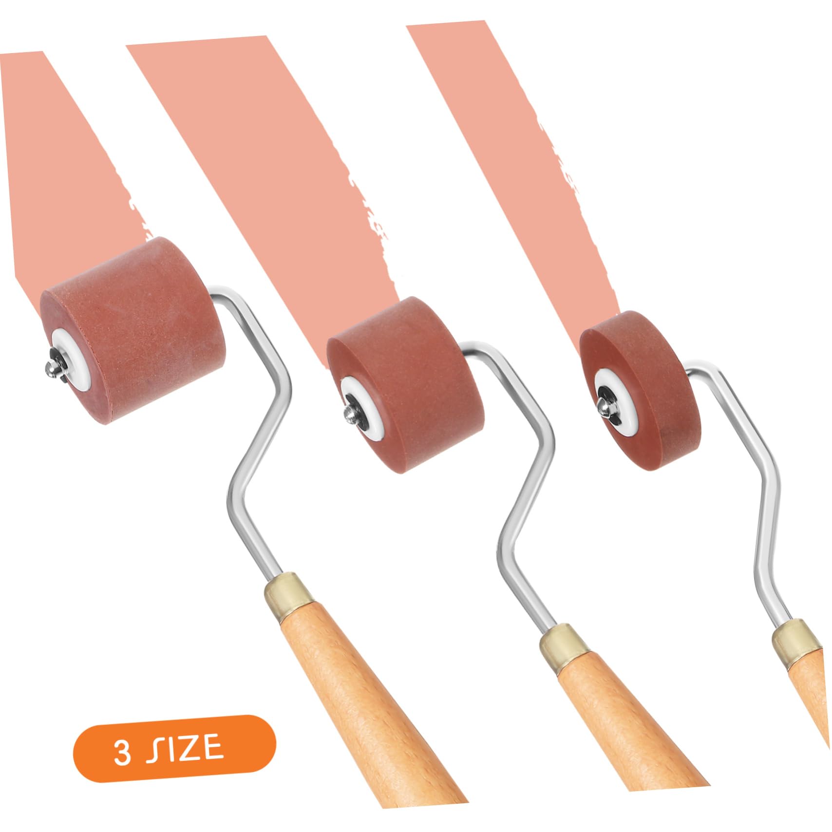 Housoutil Gummiwalze 3 Stück mit 1, 2 und 3cm Walzenbreite Braun