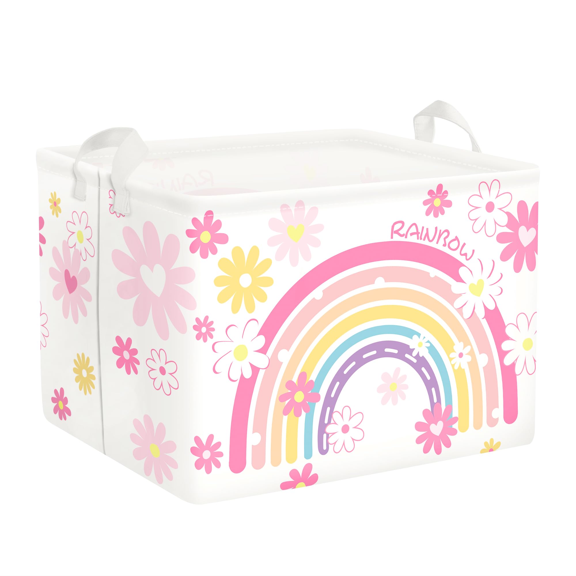 Clastyle Rainbow Baby Laundry Hamper Folding Clothes Kids Storage Basket Waterproof Girls Toy Box for Bedroom,Pink,40x30x30 cm
