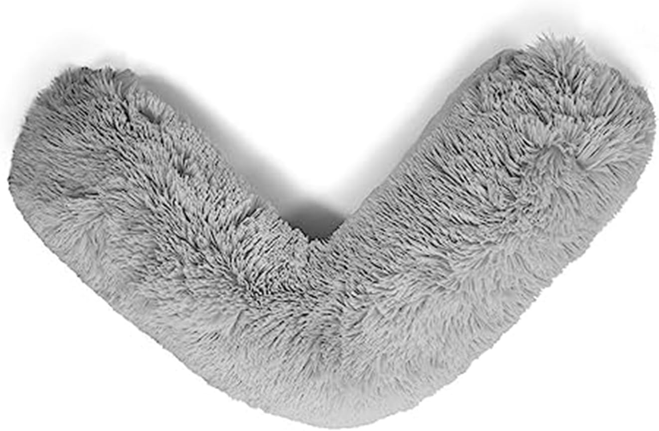 Laam linen Teddy V Shaped Complete Pillow or Case For Support Maternity Neck Back Soft Warm Plush Cosy Fleece Cover Orthopaedic V Shape Pillow Non-Allergenic (Complete Pillow, Teddy Cuddles Silver)