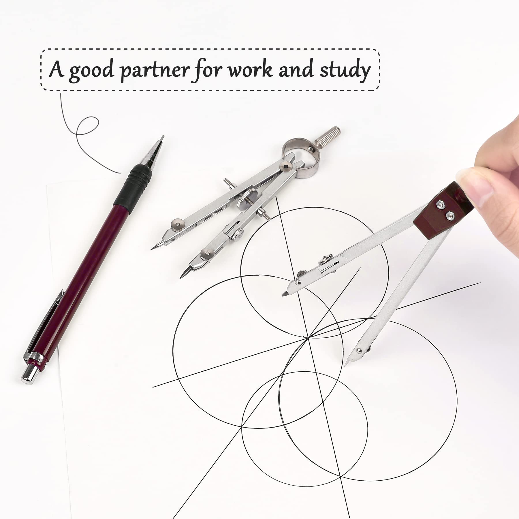 Juego de geometría - Brújula de metal y herramientas de dibujo, instrumentos de precisión para estudiantes e ingenieros, incluye caja de almacenamiento inastillable, ideal para dibujo circular y