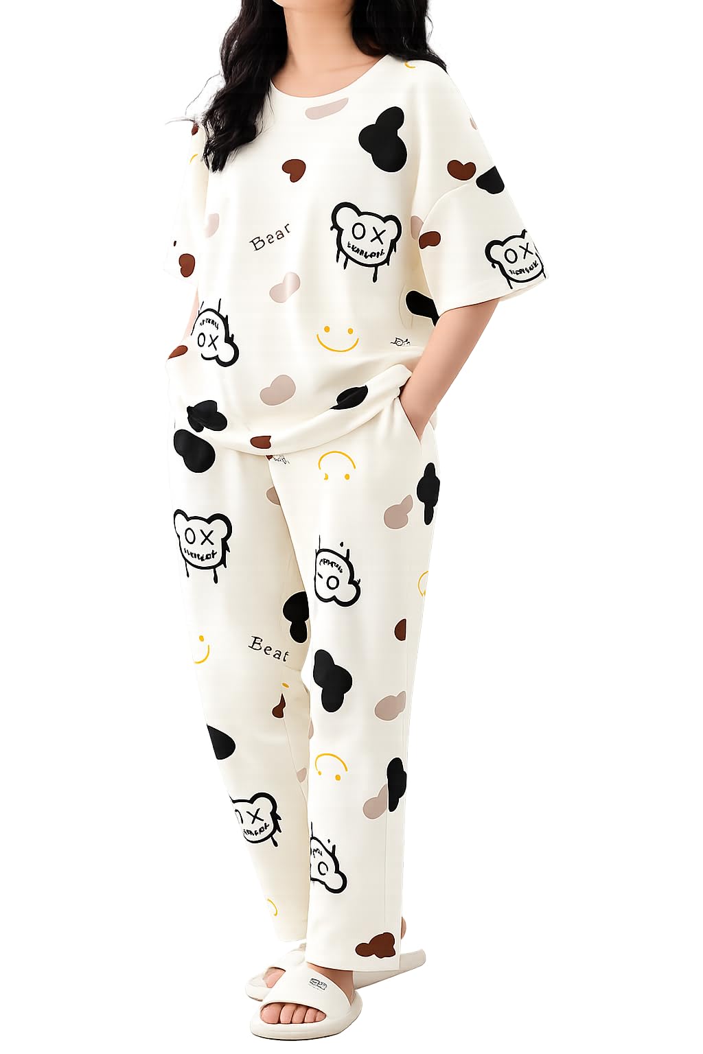 kidizo Women Printed T-Shirt and Track Pant Set | Cotton Co-Ord Night Suit for Women | Lounge Wear, Sleepwear, Gym Wear | Half Sleeve Top & Elastic Waist Joggers | Stylish-picture-54