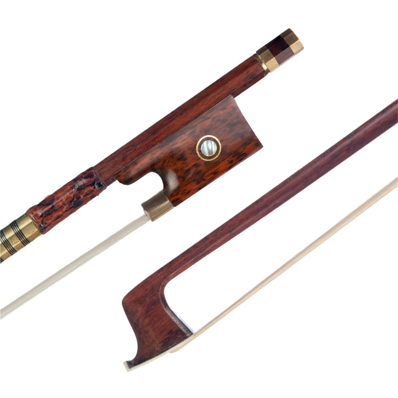 Geigenbogen 4/4 Violinbogen Aus Brasilianischem Holz Runder Stock Schlangenholz Froschhautgriff Weißes Mogolia Rosshaar
