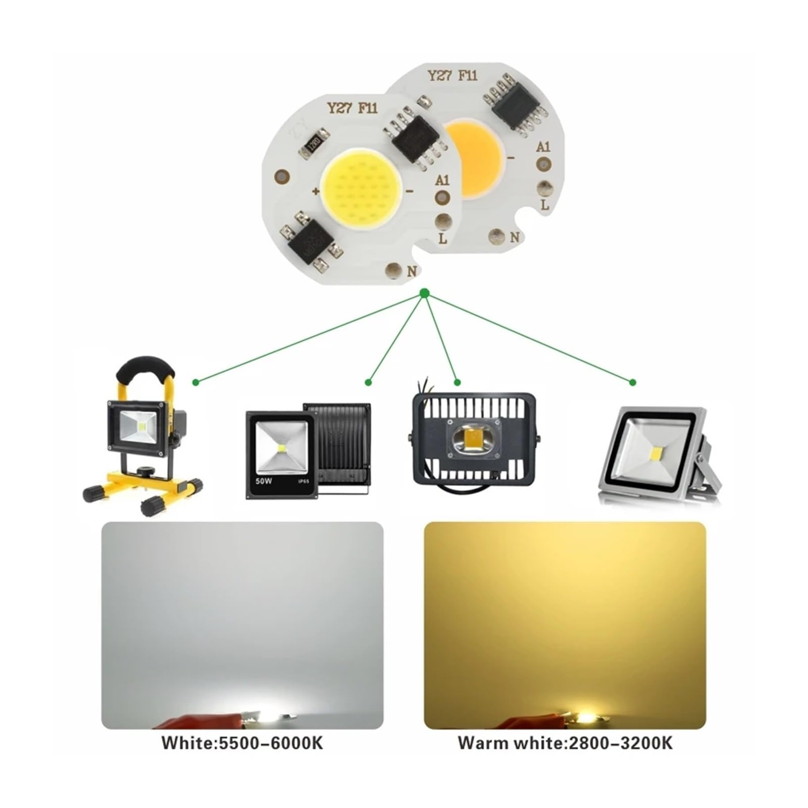 10 piezas/lote 3W 5W 7W 9W LED COB Chip Lámpara 220V IC inteligente No necesita controlador Bombilla LED for reflector Iluminación blanca fría/cálida(Cold White,220V_7W)