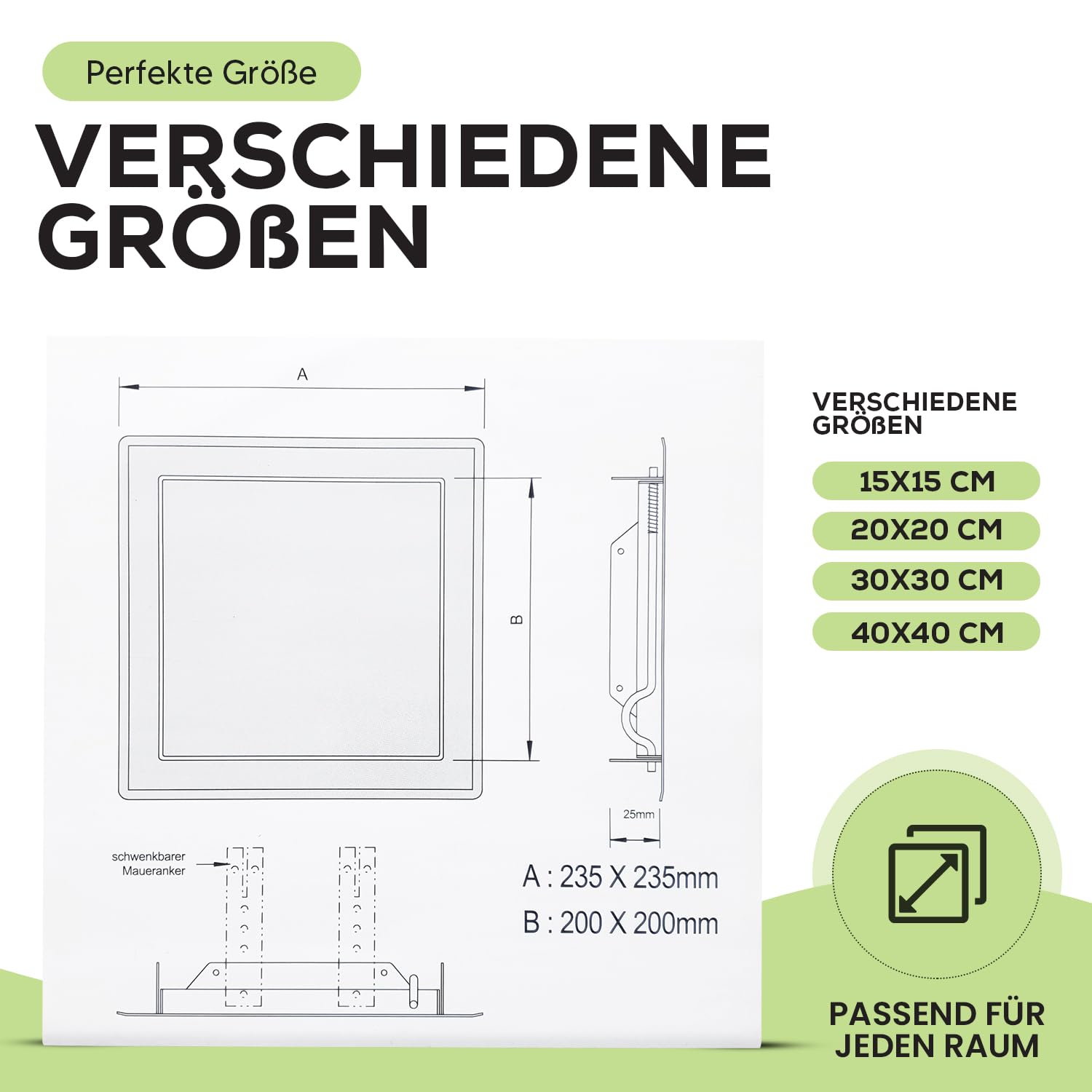 Tapa de revisión de 20 x 20 cm con cierre a presión, puerta de revisión, 200 x 200 mm, sistema de empujar para abrir, acero recubierto de blanco