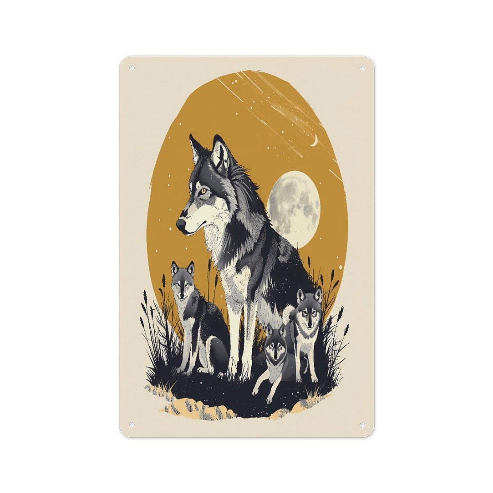 Fekiloot Style Wolves Family Wall Decor Metal Signs Tin Signs Poster