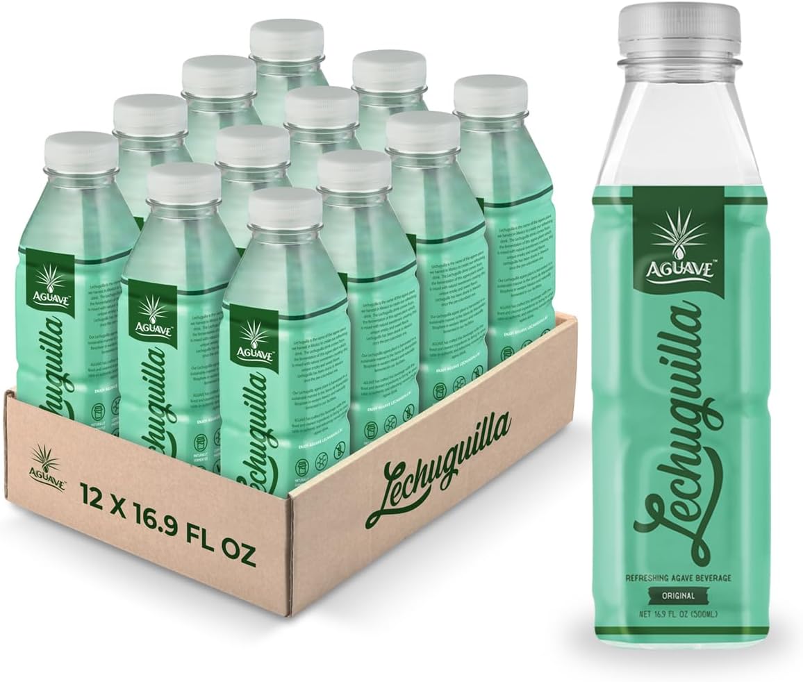 AGUAVE Prebiotic Mexican Drink – Fermented Agave LECHUGUILLA Beverage | Low Sugar Healthy Soda Alternative | Natural Gut Health Drink | 12-Pack