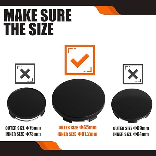 Miniatura 6 de Tapones centrales de rueda de 2.6 pulgadas para Ford Expedition Explorer Ranger F150 FL34 1A096, paquete de 4 (negro mate, exterior de 2.6 pulgadas,