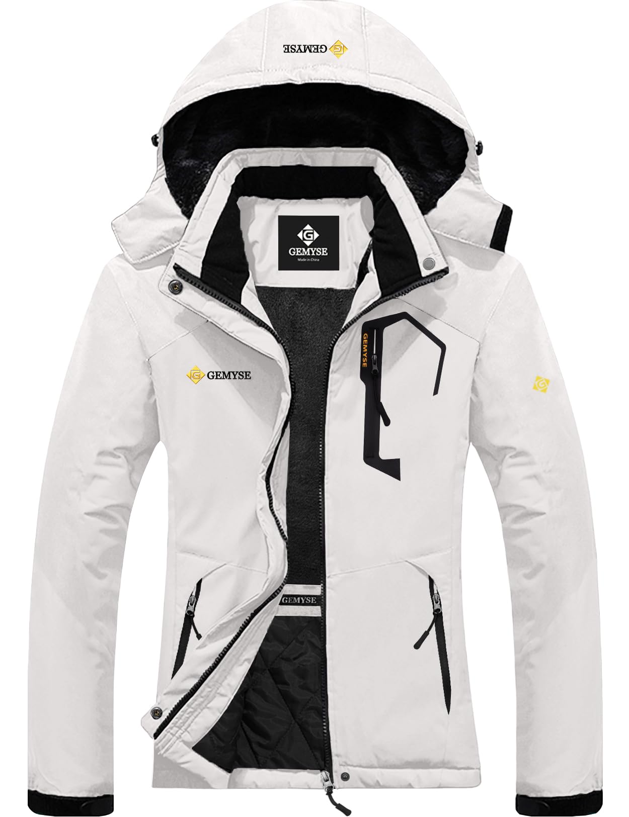 GEMYSE Donna Giacca da Sci impermeabile montagna Giacche Pile invernale antivento Cappotto con Cappuccio