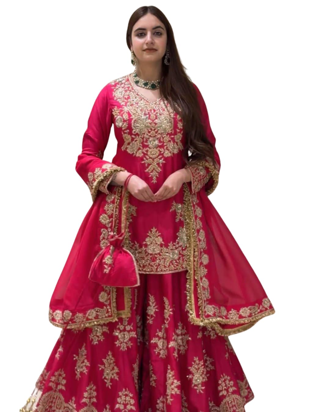MONARAJ FASHION HUB Women’s Heavy Natural Silk Kurti rani pink - Image 1
