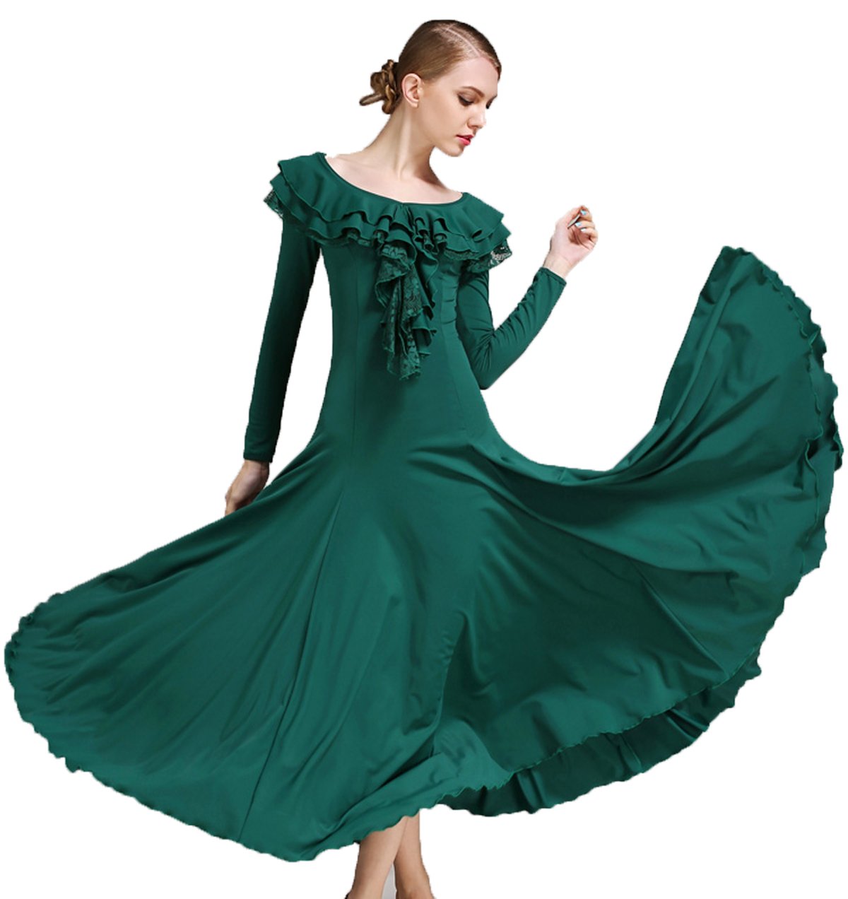 NAKOKOU Women Ballroom Dance Dress Standard Dance Flamenco Waltz Foxtrot Dance(Green,XXL)