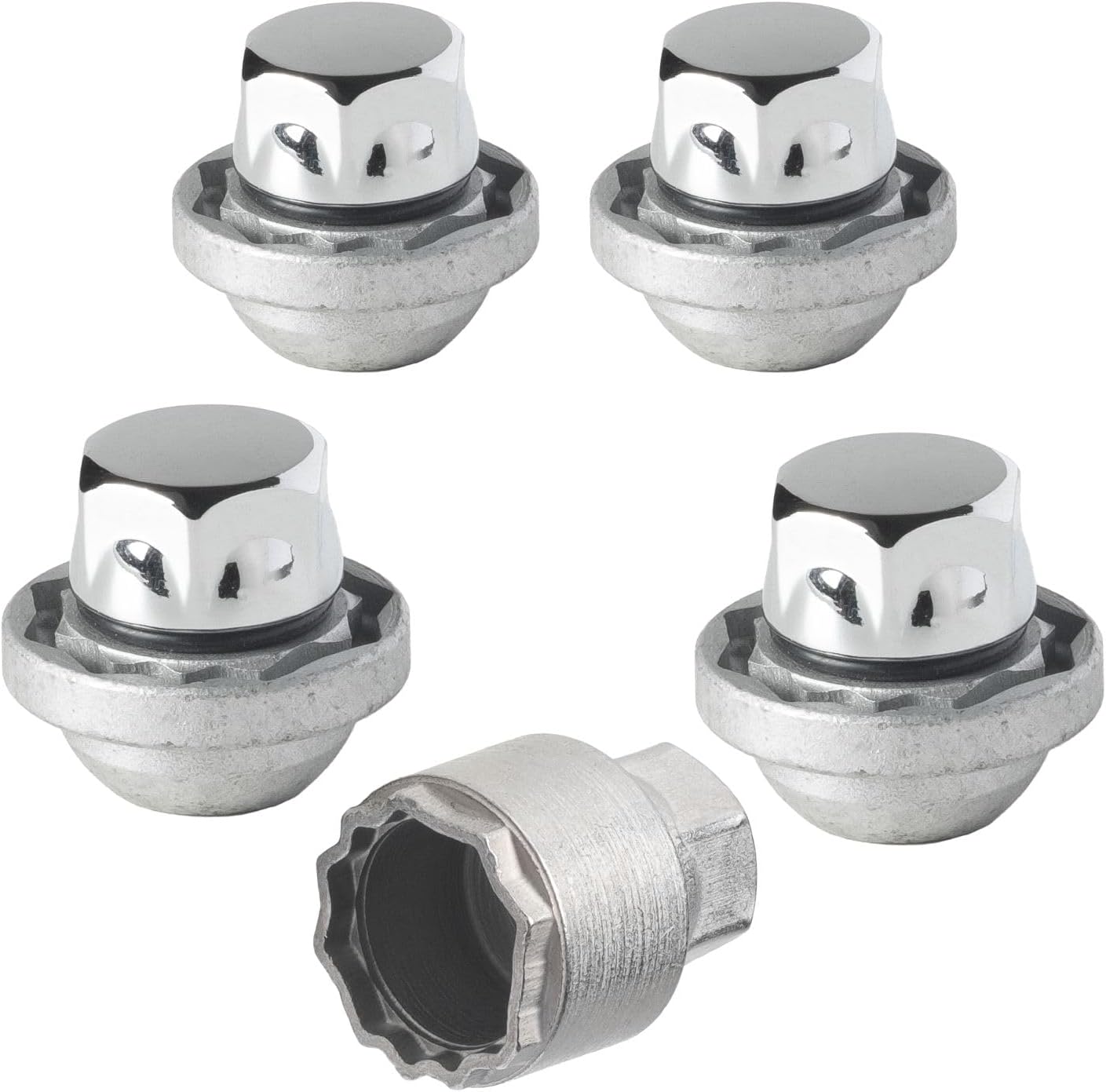 Farad GalaxyLock H1/M Chromed Lug nut Wheel-Locks Kit Suitable for Kia K5 (M12 X 1.5 Thread Size) - Set of 4 Lug Nuts + 1 Key