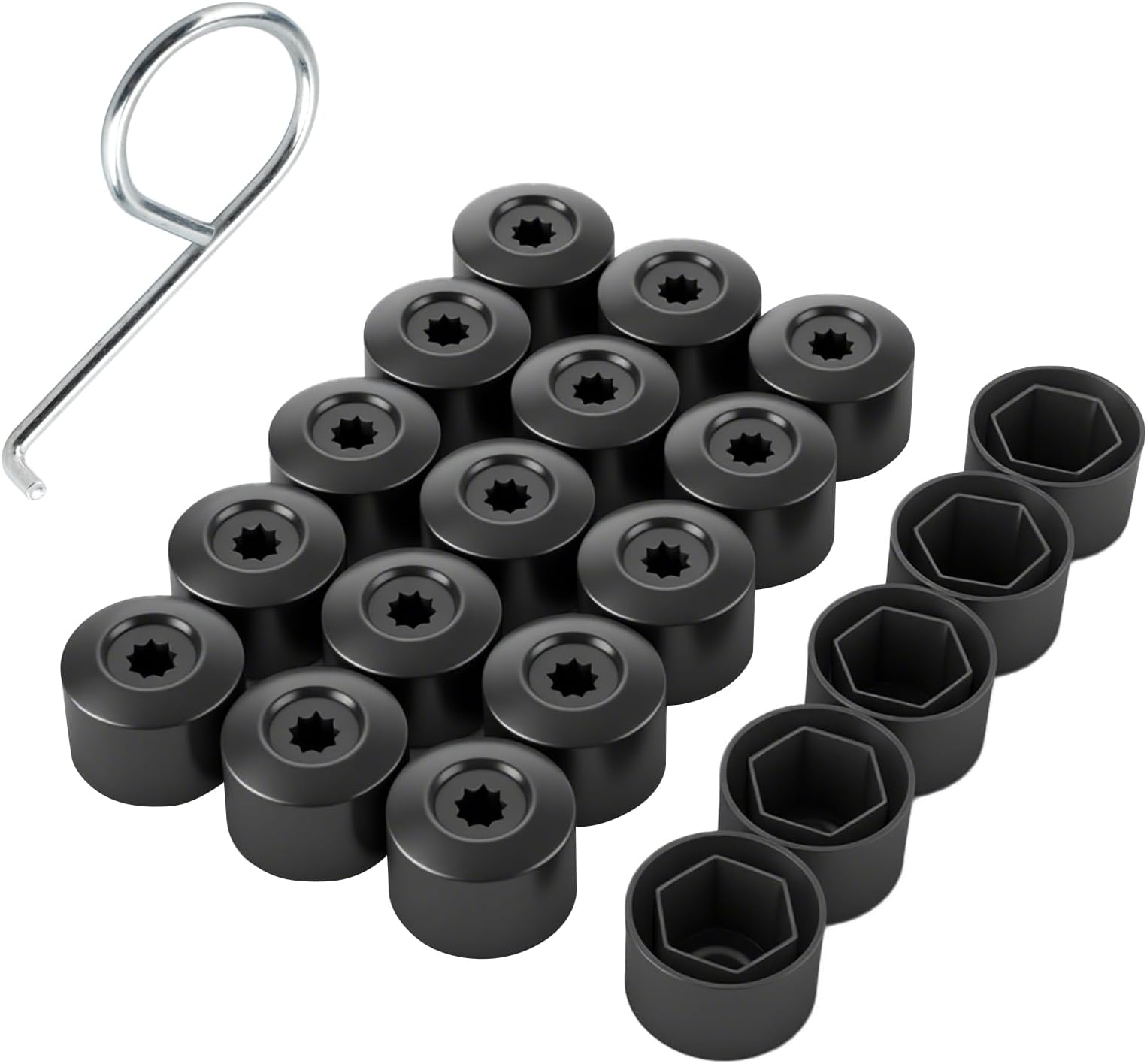 Huli Car Wheel Lug Nut Covers,20PCS 17mm Wheel Bolt Cover Caps with Removal Tool,Black Tire Lug Nut Cap Compatible with VW Jetta, Passat, GTI, CC, Replaces 1K0 601 173