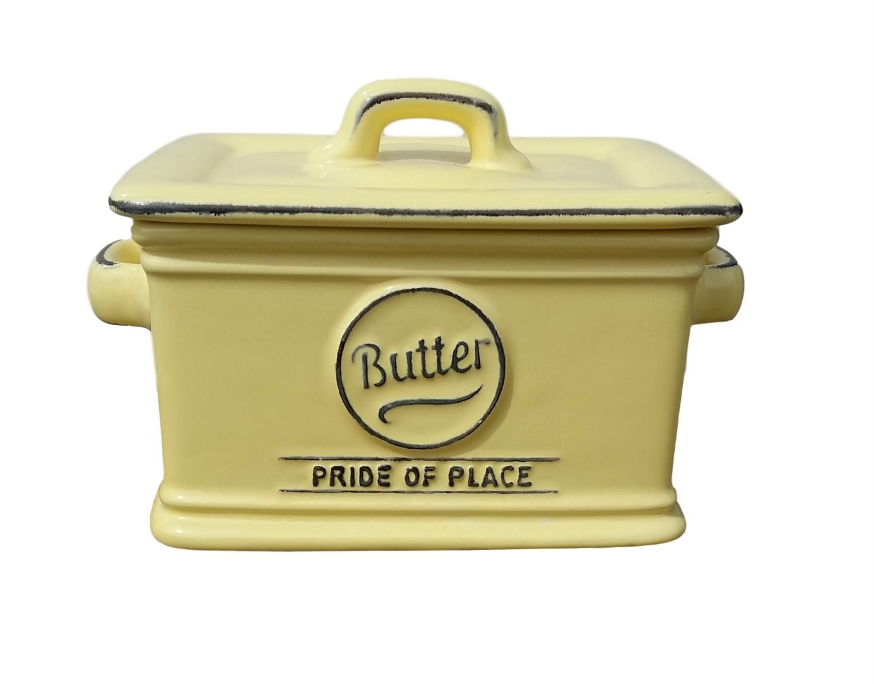 T & G Pride of Place Butter Dish Colour: Old Green (Green Tone) Soft Yellow