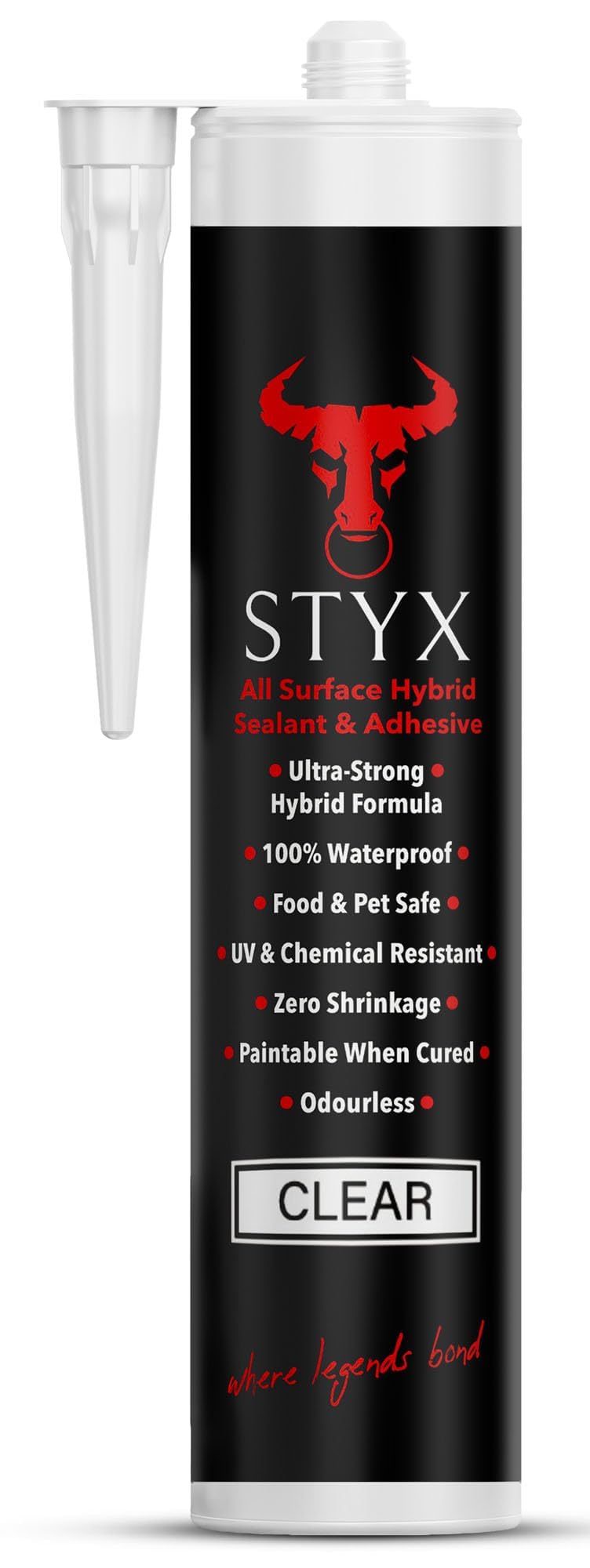 STYX Clear Sealant Waterproof, Window Sealers, Outdoor Sealer for Leaks Concrete Glass Metal, Shower Sealant, Marine Grade, Aquatic Hybrid Adhesive, Caulking, MS Polymer Clear Adhesive, 300ml