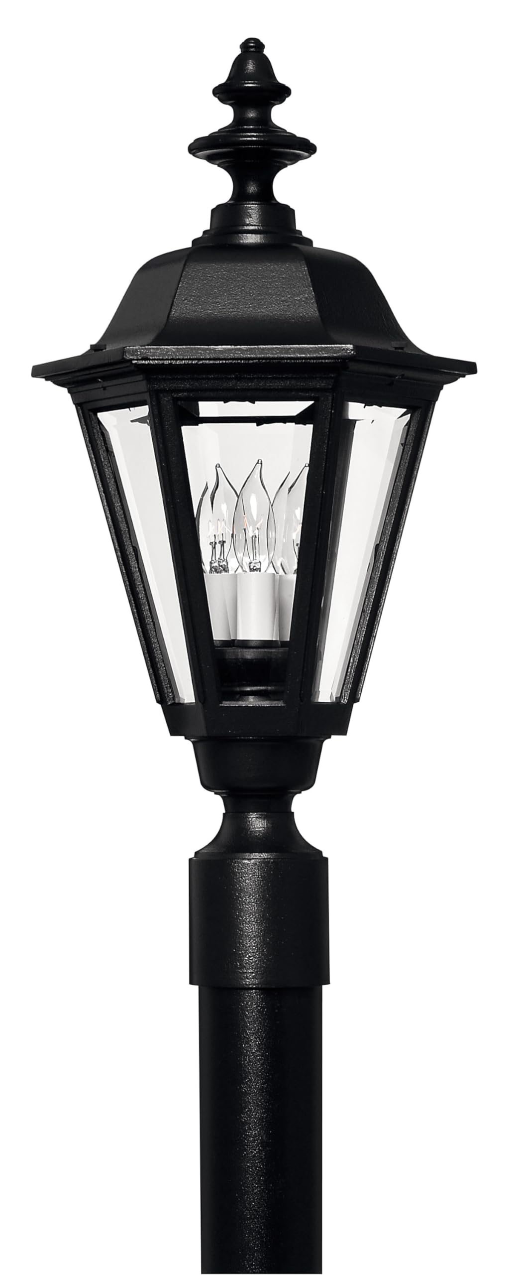 Hinkley Manor House Large Outdoor Post Top or Pier Mount Lantern - SelectALite: Medium or Candelabra Bulbs, Aluminum, Clear Beveled Glass Panes, Estate Series - Black Finish
