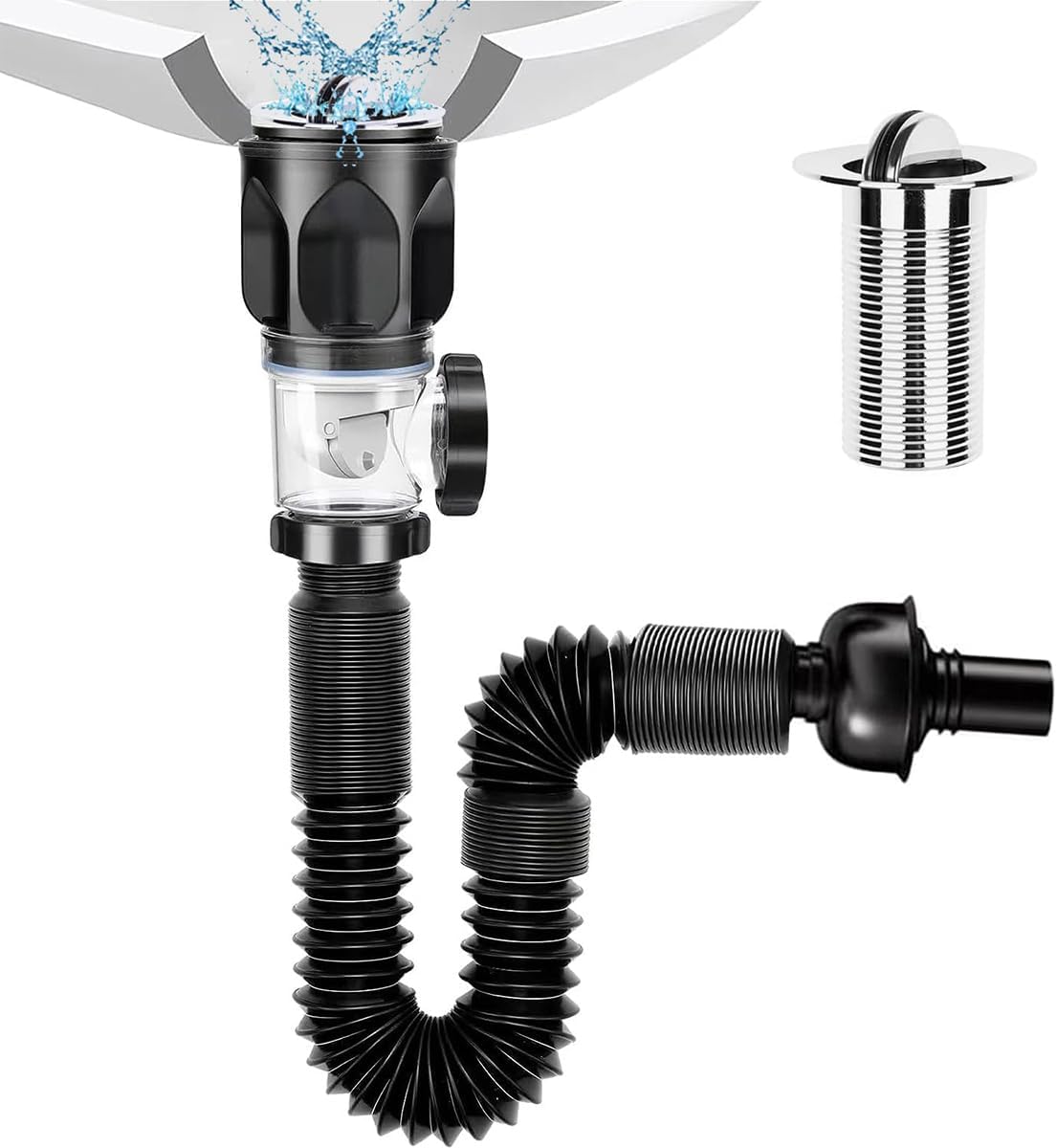 - HASTHIP ® Stainless Steel, ABS Sink Drain Kit with Flexible Expandable P-Trap Sink Drain Pipe Tube Anti-Odor Bathroom 3 in 1 Plumbing, Fits for 3-4.5 cm Drain Hole, for Kitchen Bathroom Sewer