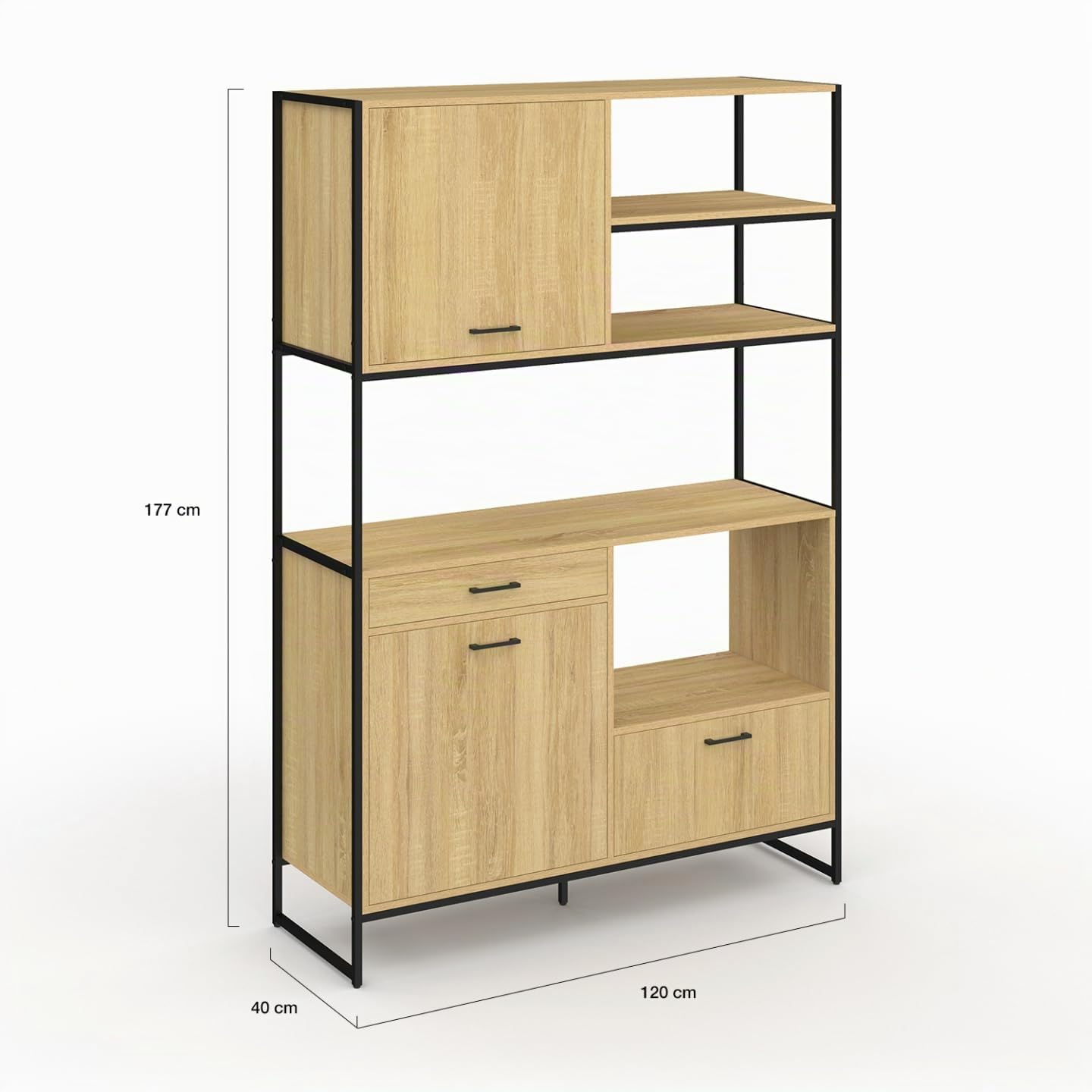 IDMarket - Buffet de Cuisine 120 cm Detroit Design Industriel | Avec 3 portes et 1 tiroir