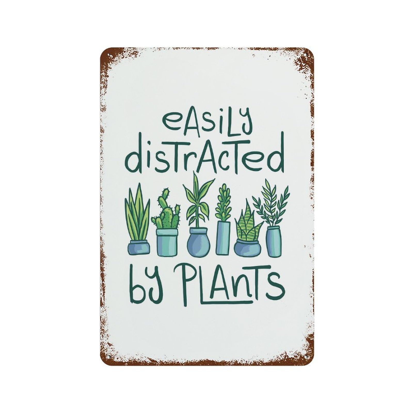 EASILY DISTRACTED BY 11.8"x7.9" Vintage Rust Metal Sign, Novelty Wall Decor for Living Room, Hallway And Home Decor
