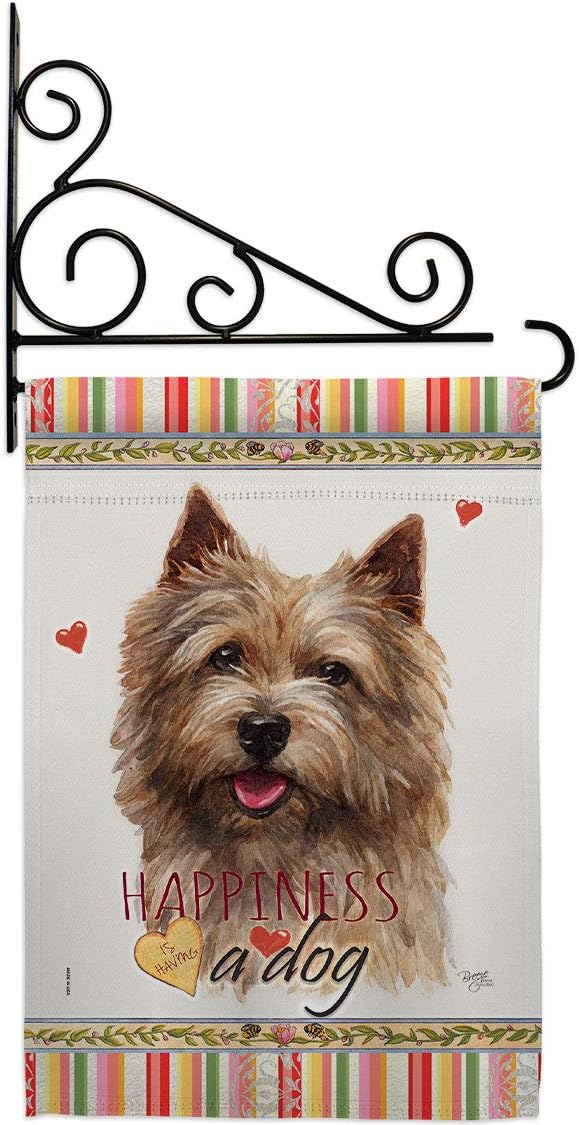 Breeze Decor Norwich Terrier Happiness Garden Flag Set Wall Holder Dog Puppy Spoiled Paw Canine Fur Pet Nature Farm Animal Creature House Banner Small Yard Gift Double-Sided, Made in USA