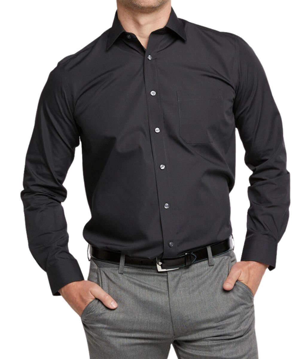 Double Two Men's Black - ’S Dress Shirt – Premium, Easy-Care, Non-Iron Dress Shirt, Classic Fit, Long Sleeve Business Shirt With Pocket - 20In Collar