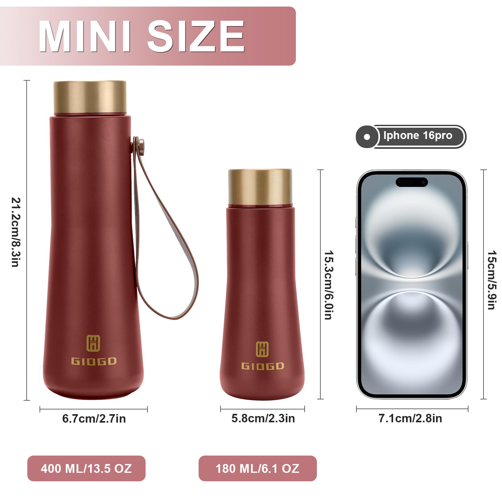 Small Water Bottle Steel 180ml/6.1oz Flask for Hot Drink Metal Water Bottle Insulated Stainless Steel Water Bottles Flask(Red) - Image 2