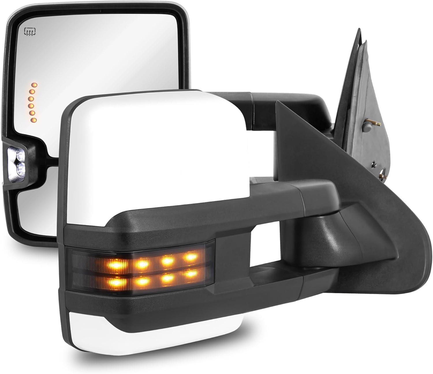 2PCS Painted White Towing Mirrors Power Heated Compatible for 1999-2002 Chevy Silverado 1500 2500 3500 Side Mirrors w/Turn Signal Arrow Light learance Lamp