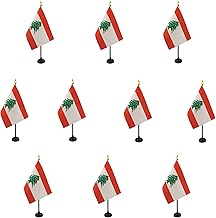 AZ FLAG - Set of 10 Lebanon Mini Table Flags 6 x 4 Inches 10 Lebanese Office Flags 100% Polyester with Gold Point Pole