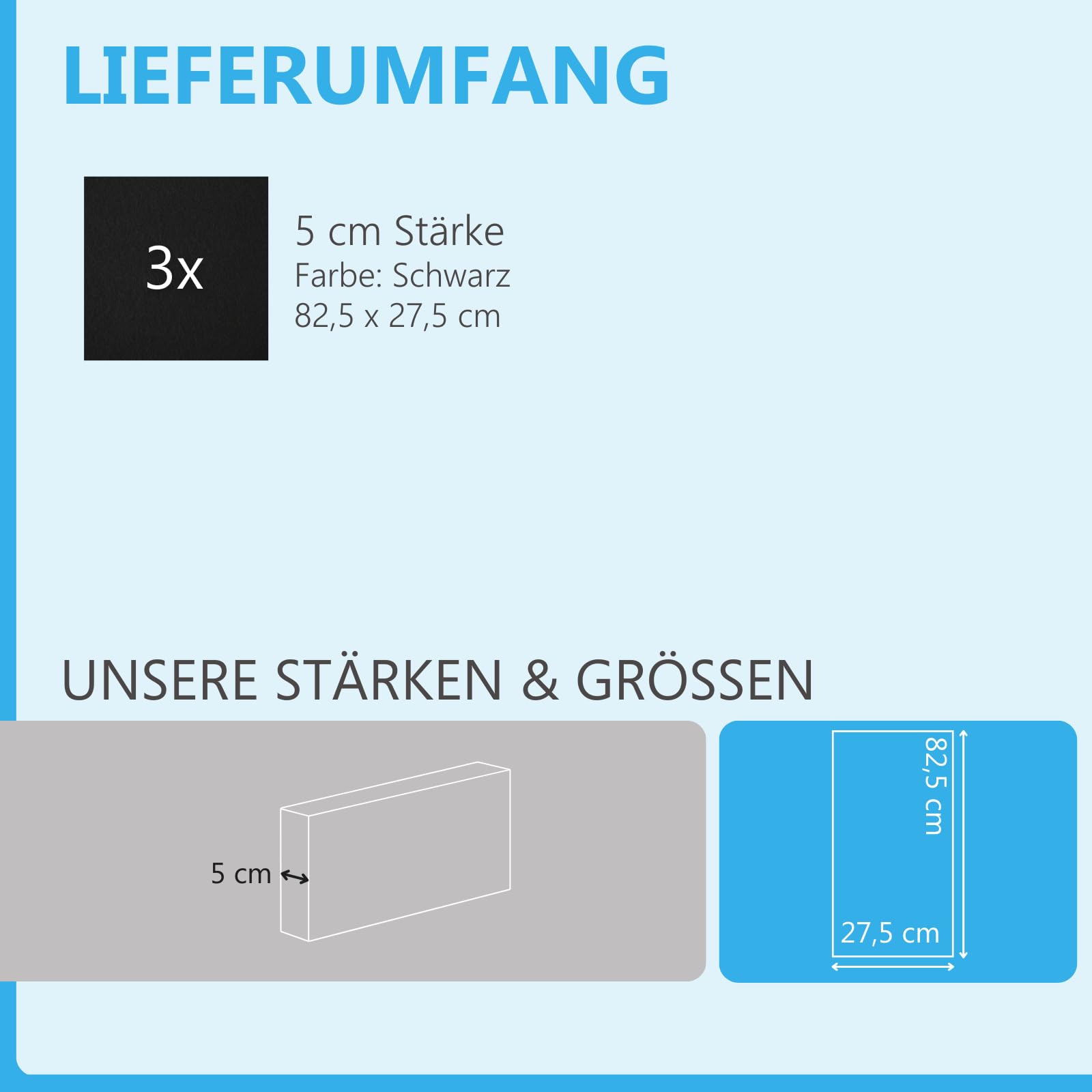 platino24 Schallabsorber COLORE aus Basotec G+ I Akustikpaneele mit Akustikfilz I 3 Wand-Paneele in Schwarz I Akustikplatten zur Schalldämmung in Büro, Studio & Wohnung