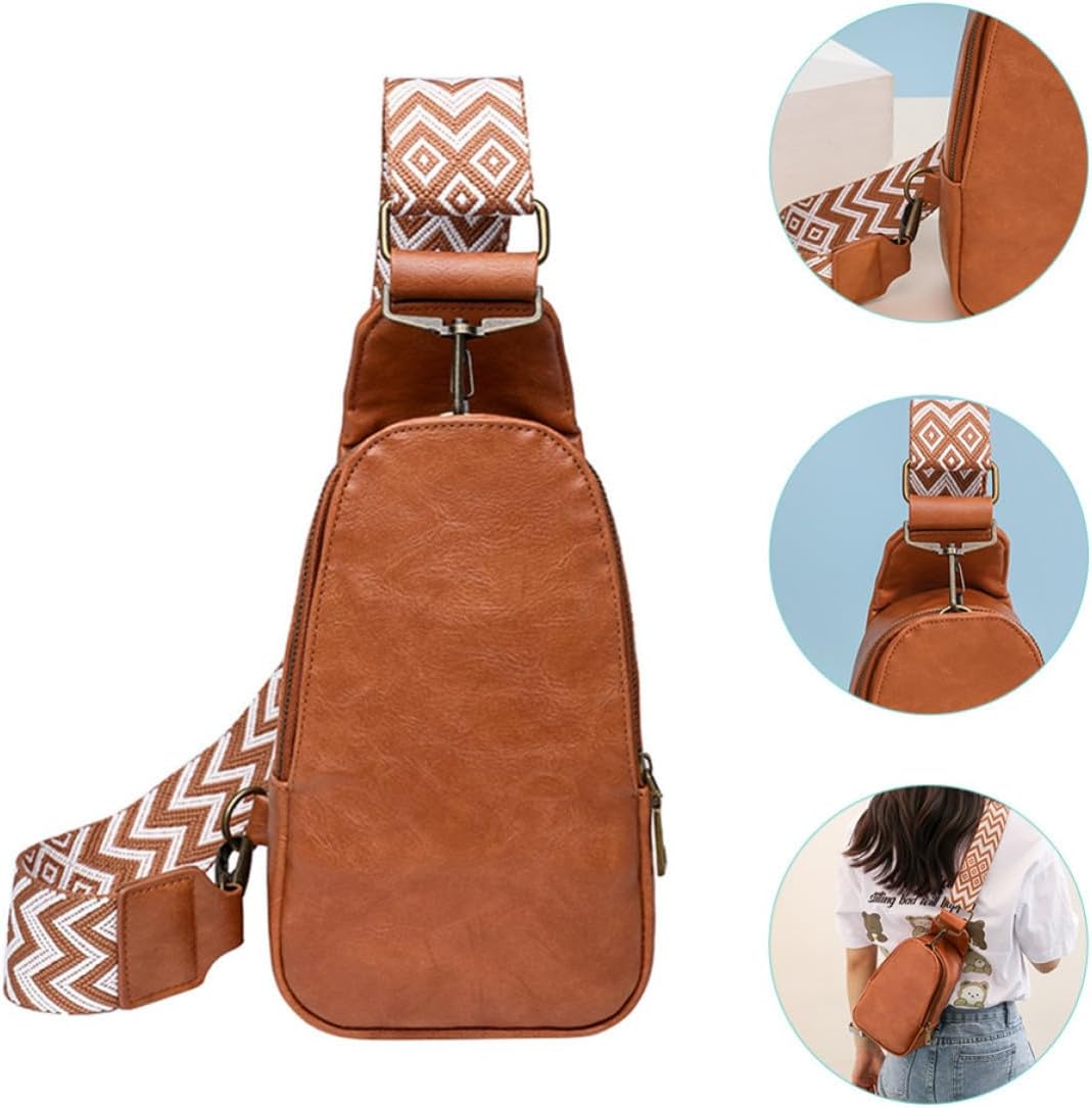 Women Sling Backpack PU Leather Crossbody Bag Brown