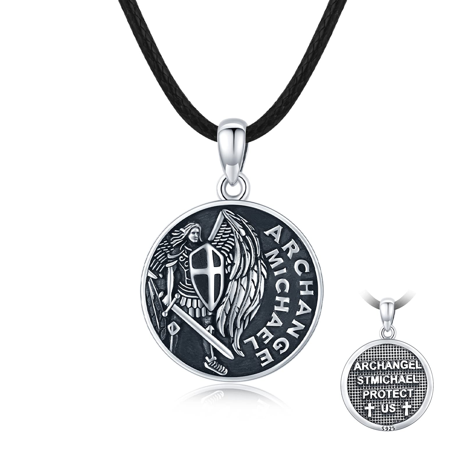 Saint Michael Necklace for Men 925 Sterling Silver St Michael Pendant Necklace Guardian Archangel Necklace Protection Amulet Pendant Jewelry Gift for Eboy Boy Women Teens