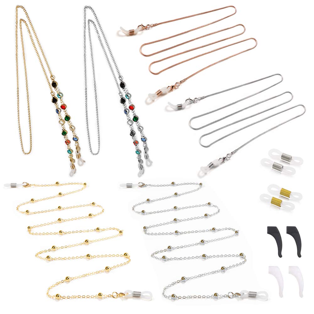 Anyasen Cadena Gafas 6 Piezas Cadenas Gafas Cadena Gafas de Sol Correa Gafas de Sol Cadena Correa de Cuerda Cordón Sujetador de Cuerda Cadena de Gafas Cadena Gafas Mujer (Plata, Oro, Oro rosa)