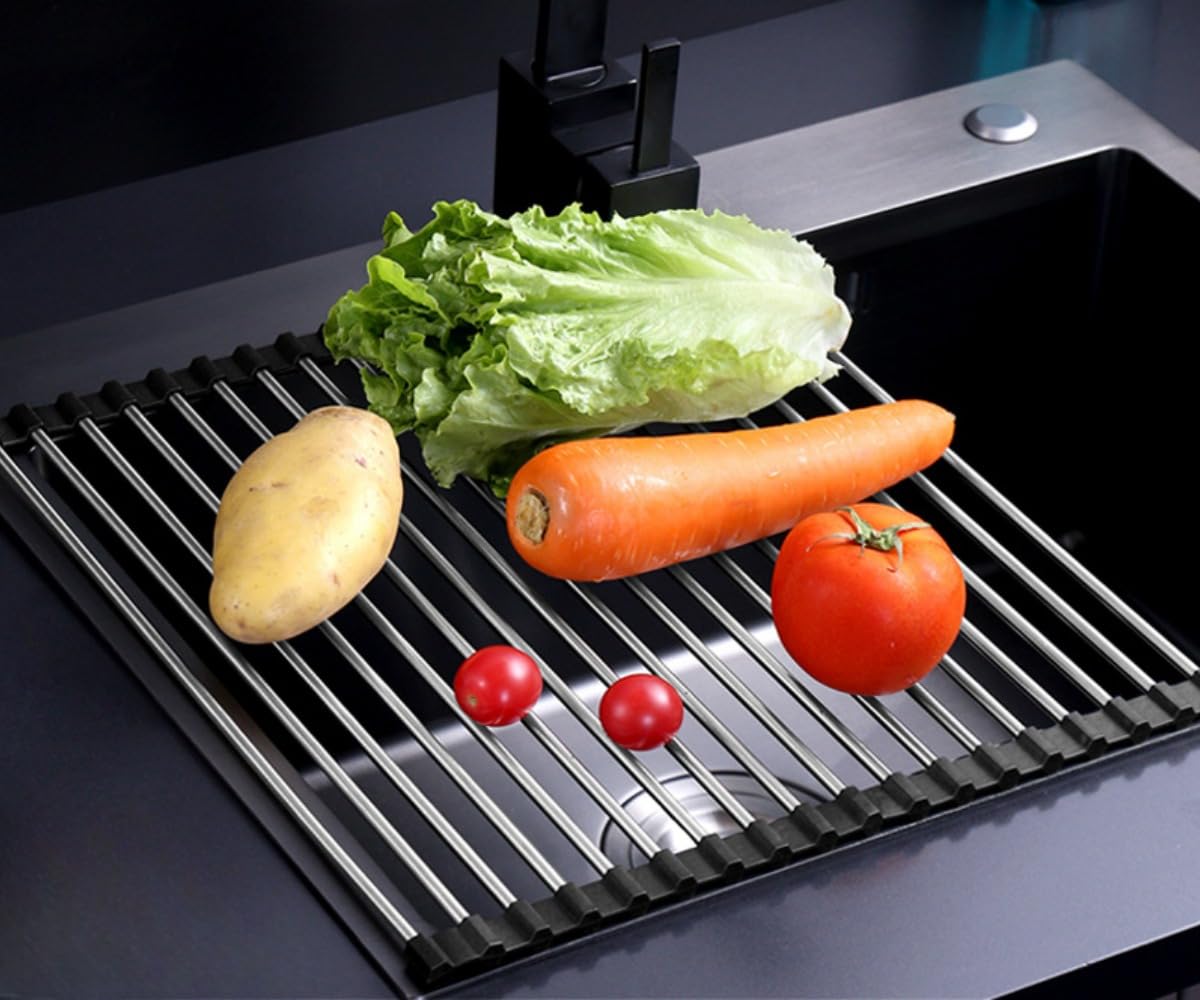 Gdjiayiyi Black Over Sink Dish Drainer Rack,Roll Up Sink Drying Rack, Great For Kitchen Dish Drying And Storage