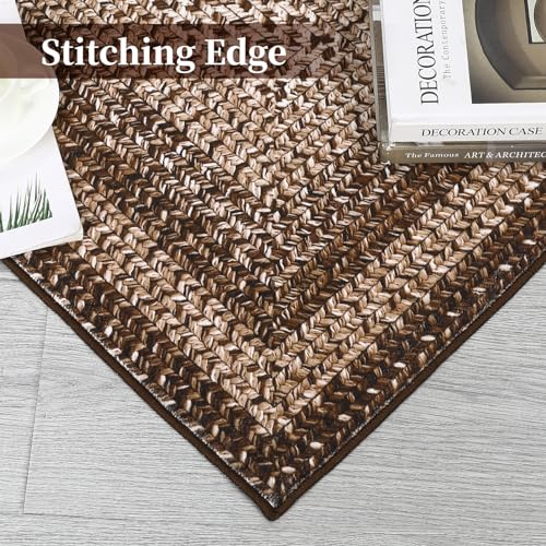 GAOMON Entryway Rug 3x5 Non Slip Washable Rug Braided Print Low Pile Floor Cover Indoor Soft Kitchen Mat Ultra-Thin Non-Shedding Farmhouse Floor Mat for Bedroom Laundry Under Table Office Dorm Brown