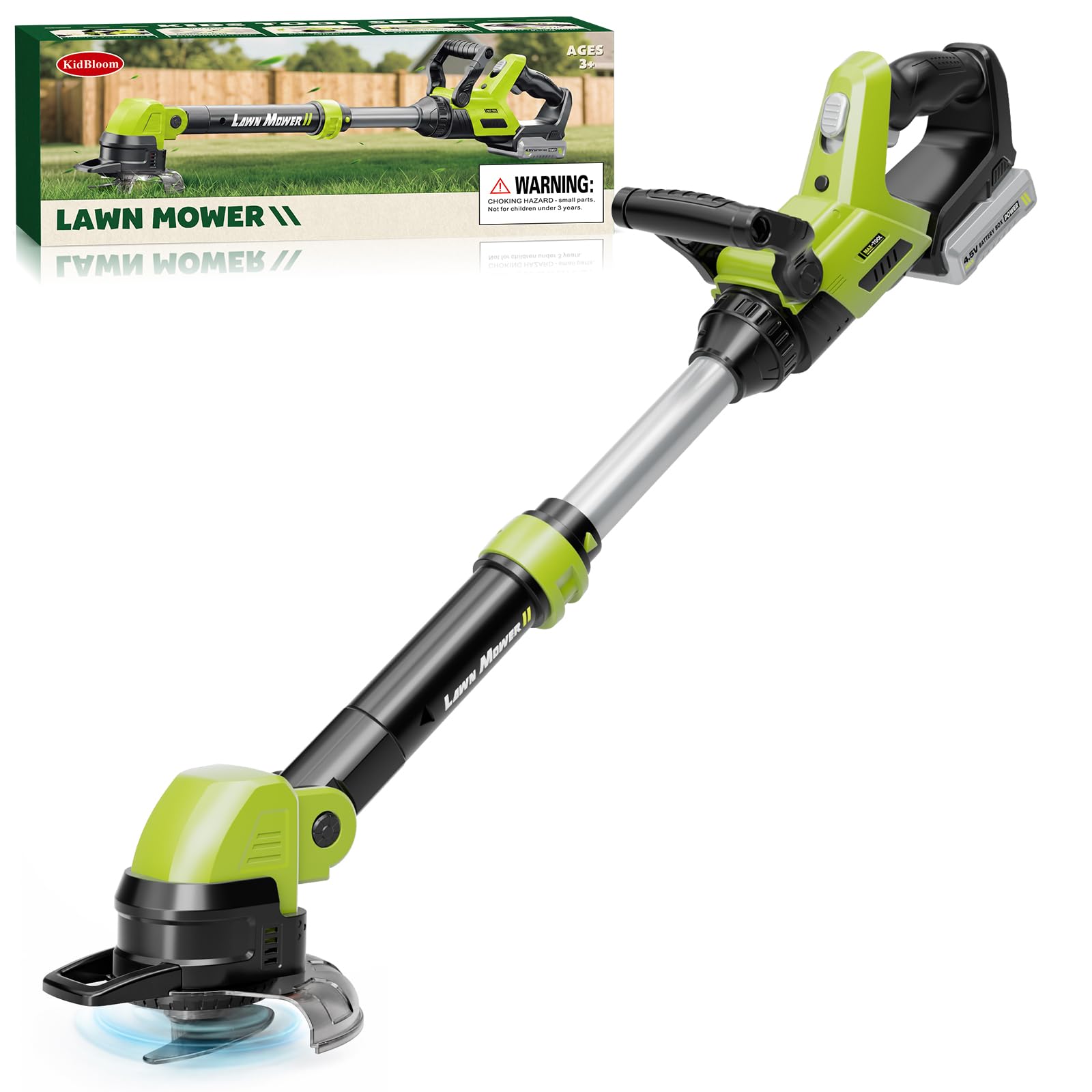 KidBloom Tagliaerba Giocattolo per Bambini con Effetti Sonori e Luminosi | Attrezzi da Lavoro Bambini con Design Regolabile, Giochi da Giardino per Bambini, Regali Bimbo 3 4 5 Anni, Verde