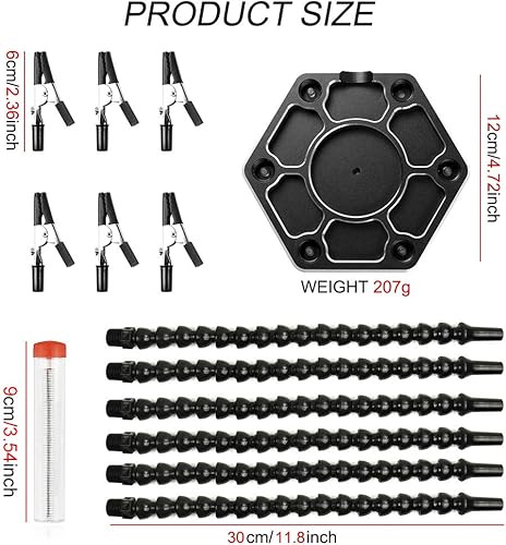 Miniatura 7 de Soldering Helping Hands - Soporte de agarre de tercer tornillo de banco con seis brazos flexibles, base grande y alambre de soldadura de estaño para