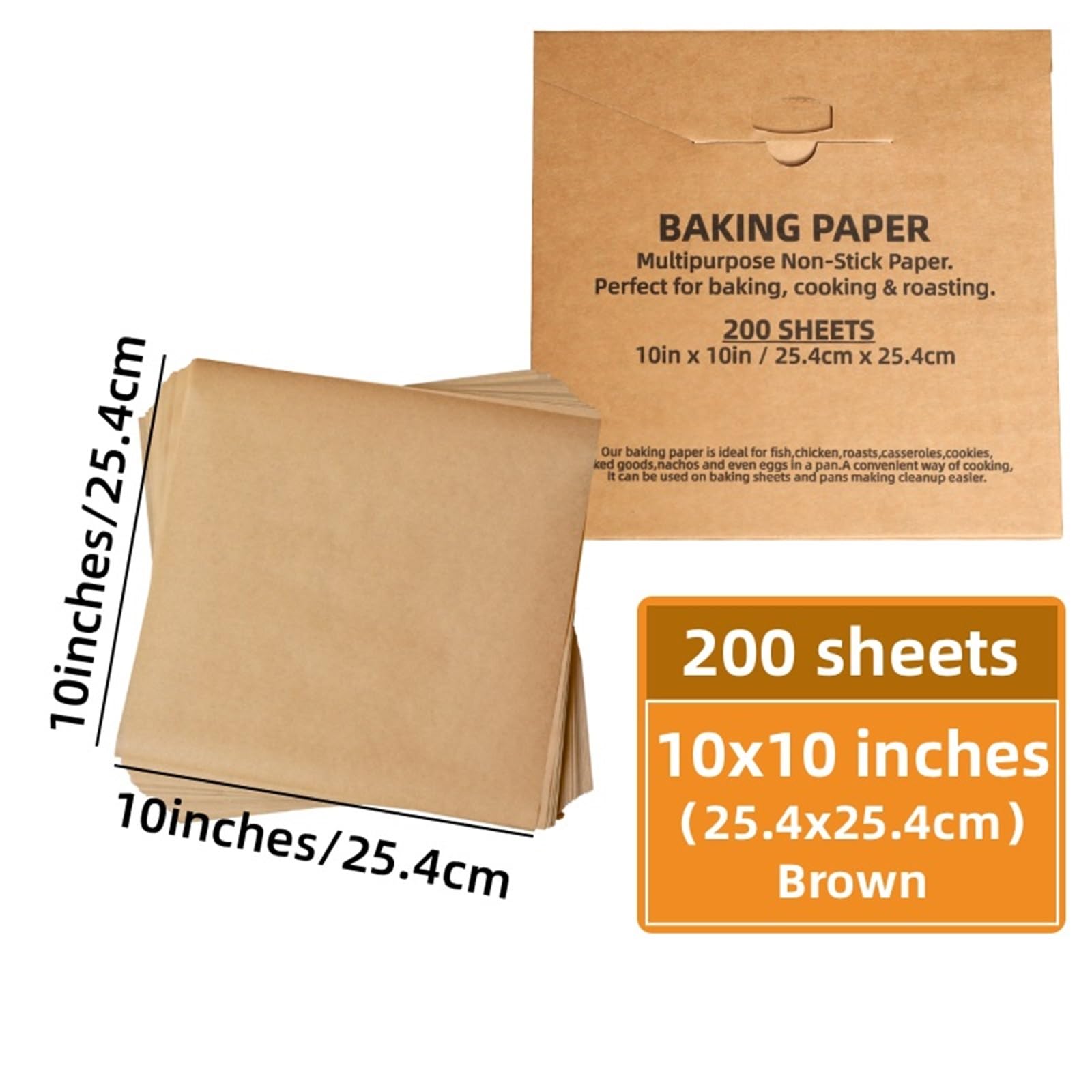papel de charcutería Papel de horno pergamino precortado antiadherente cuadrado for asar a la parrilla, envasado de alimentos, freidora de aire, galletas al vapor(Brown 10x10in 200pcs)