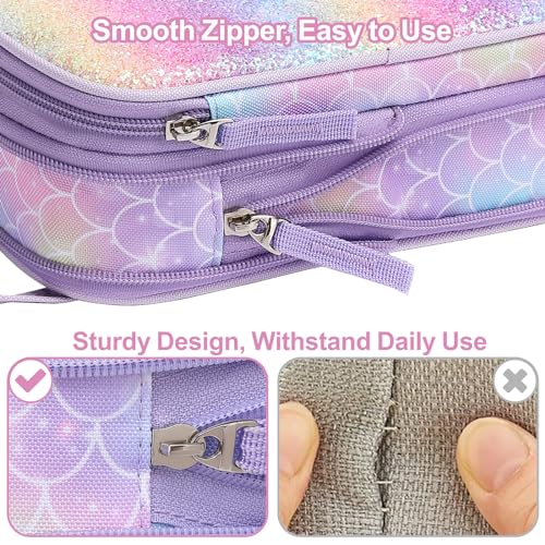 Image of Pencil Case for Girls - Expandable Big Capacity Pencil Cases for Kids Special Pencil Pouch for Girls Sparkly Kids Pencil Bag for School (Glitter Purple, Mermaid)