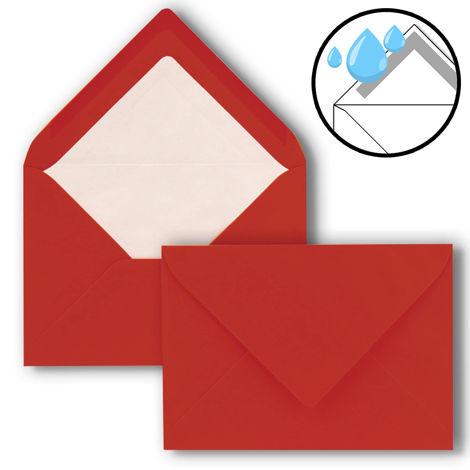 NEUSER PAPIER - Confezione di 700 biglietti con buste foderate, formato DIN A6/C6, 10,5 x 14,8 cm, incollaggio a umido, colore: rosso
