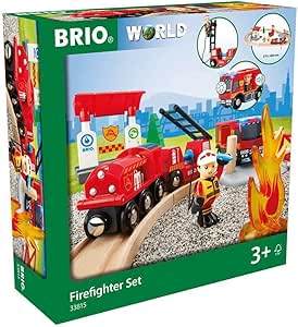 Brio 33815 Rescue Firefighter Set | 18 Piece Train Toy with a Fire Truck, Accessories and Wooden Tracks for Ages 3 and Up