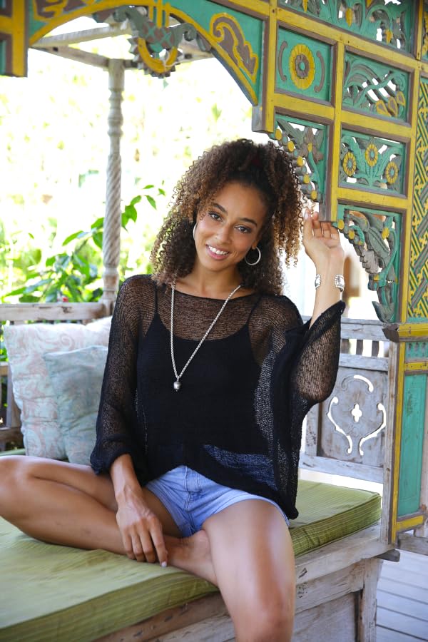 Back From Bali Womens Sheer Shrug Dressy Poncho Top Lightweight Mesh Knit Sweater Dolman Sleeves4