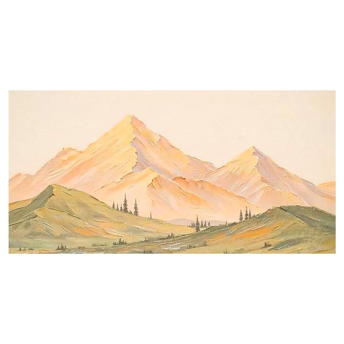 LCDIUDIU Mountain Wall Art for Living Room Large Horizontal Unframed Hand Painted Textured Sunrise Mountain Landscape Oil Paintings Modern Artwork Wall Decor for Bedroom Office 70X140Cm(27.5X55.1Inc