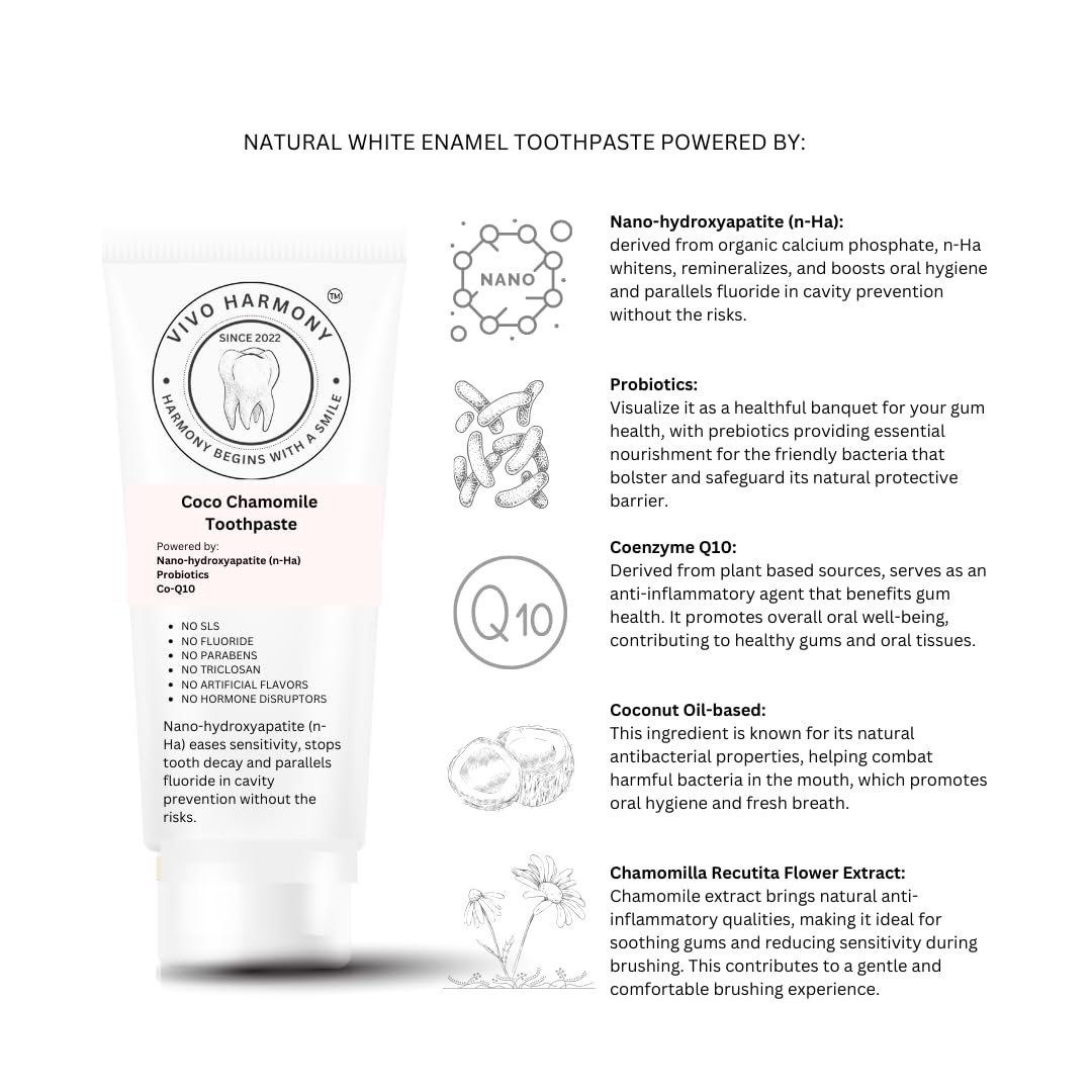 VIVO Harmony™ 100% Natural Toothpaste, Organic, Stop Cavities, Remineralizing, Sensitive Teeth, Probiotics, CoQ10. Dentist Developed with NanoHydroxyapatite/Adults & Kids, 3.5oz.