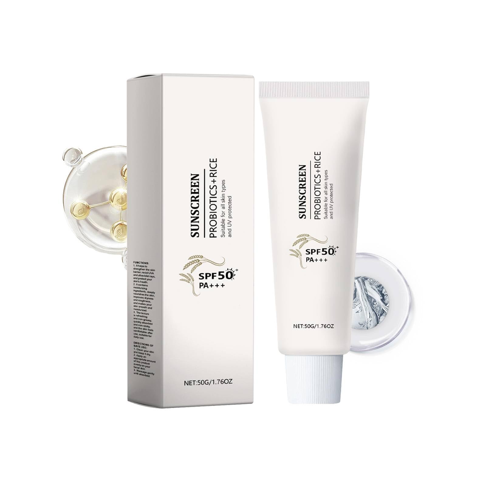 Rice & Probiotics Sunscreen SPF 50 PA++++ – Korean Lightweight Sun Cream for Face & Body | No White Cast, Moisturizing | Suitable for All Skin Types (50g)