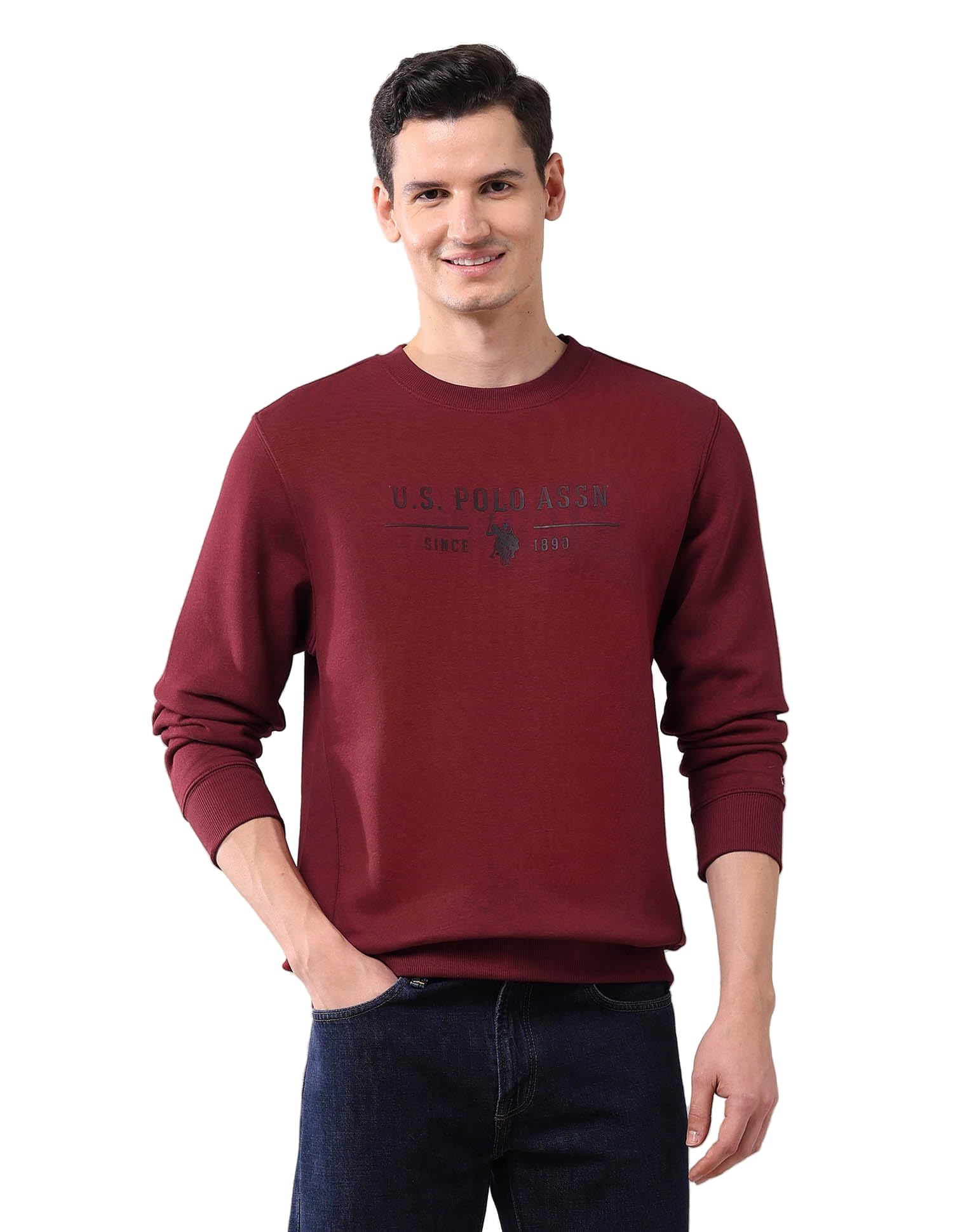 u.s. polo assn. Men's Red Printed Crew Neck Long Sleeve Casual Cotton Regular Fit Sweatshirt-picture-30