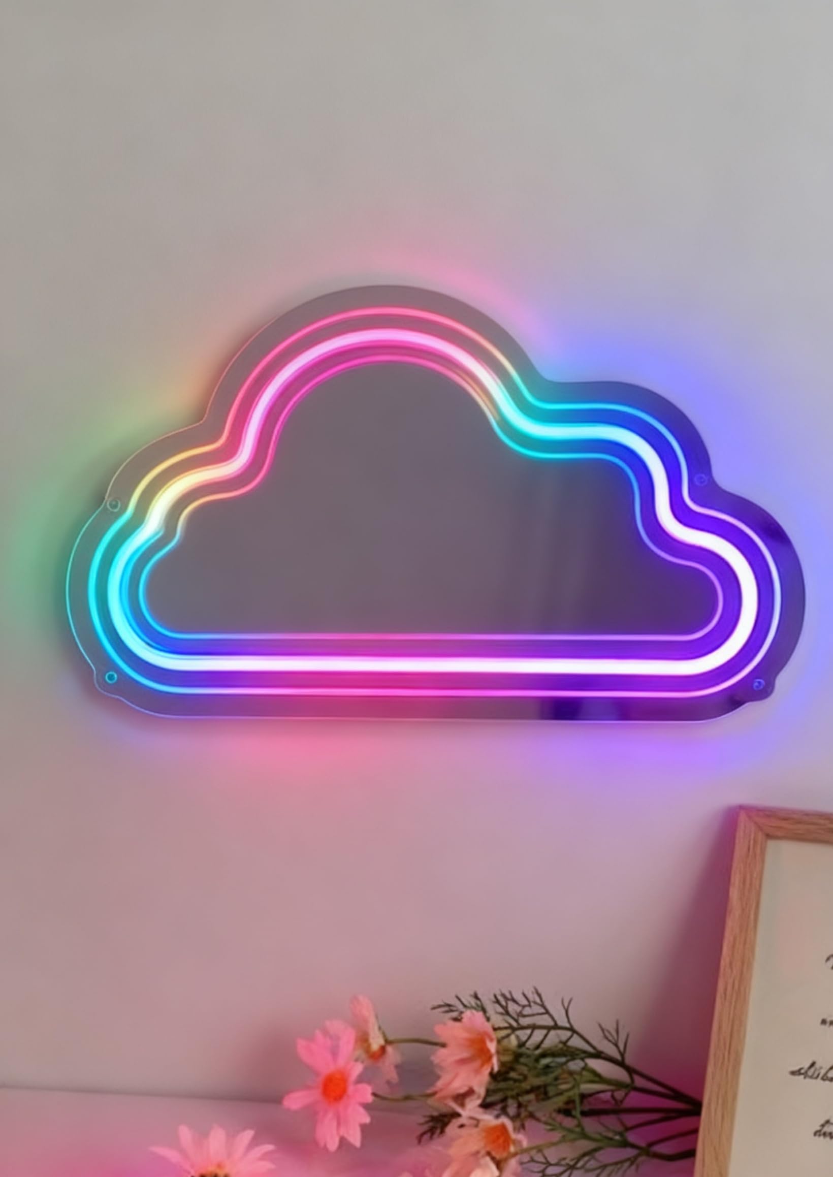 Cloud RGB Neon Sign Mirror - Wedding Home Decor Wall Art Light for Bedroom Living Room Dressing Room Party Decorations