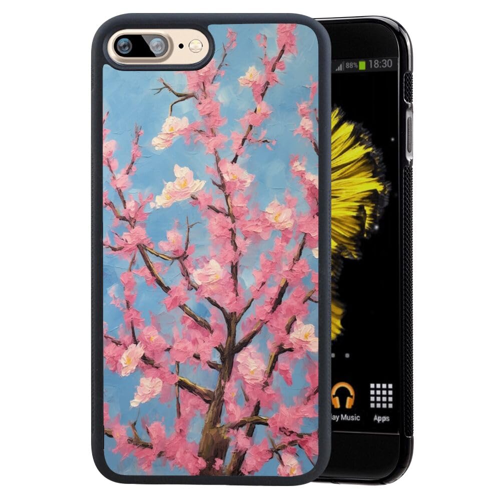DAFEI Phone Case Compatible with iPhone 7/8 Plus Peach Blossom-aa119 Black Frame Shockproof and Slim Rubber TPU Material with Uniqe Design
