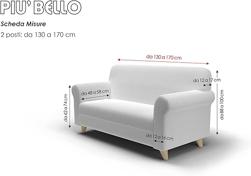 Miniatura 4 de Più Bello Funda de sofá bielastic crema, 2 lugares, poliéster,