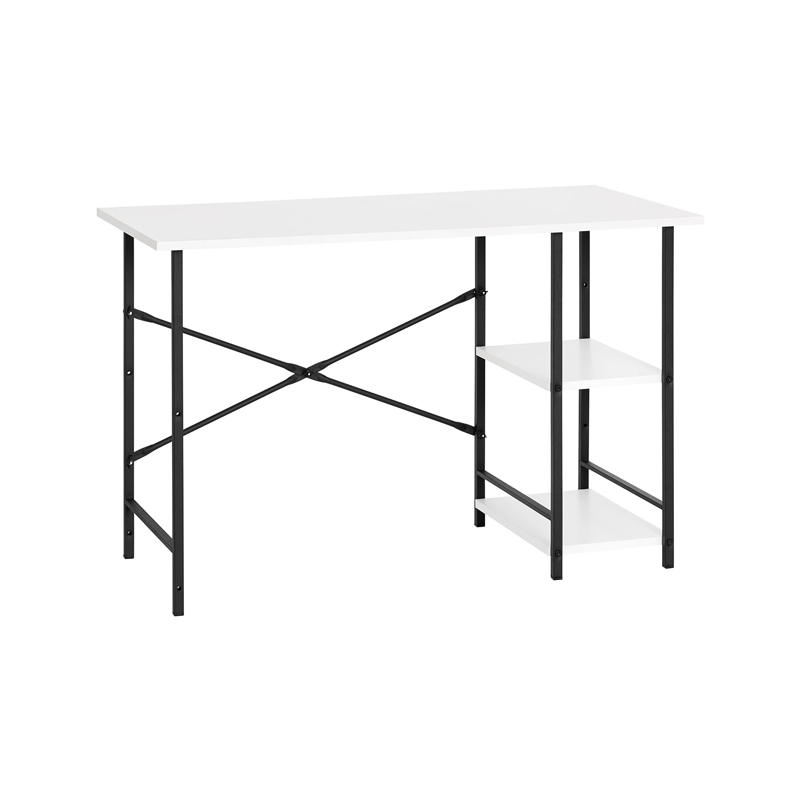 MyosHome - Escritorio Madera Metal, Mesa de Ordenador con 2 Estantes, Blanco y Metal 120 x 60 x 74 Alexis