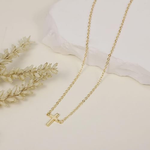 Miniatura 5 de Collar de cruz para mujer, chapado en oro de 14 quilates, collar de cruz lateral, delicado y simple, gargantilla de cruz de plata a la moda, lindo