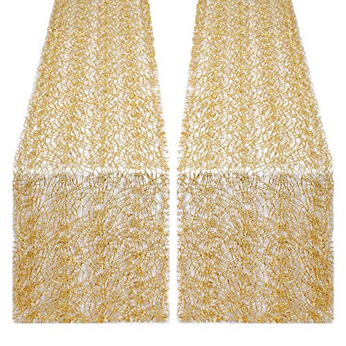 B-COOL 2 Packs Sequin Mesh Table Runner Glitter Gold Table Line for Graduation Party Supplies Romantic Wedding Runner Party Decorations 12x108 inch